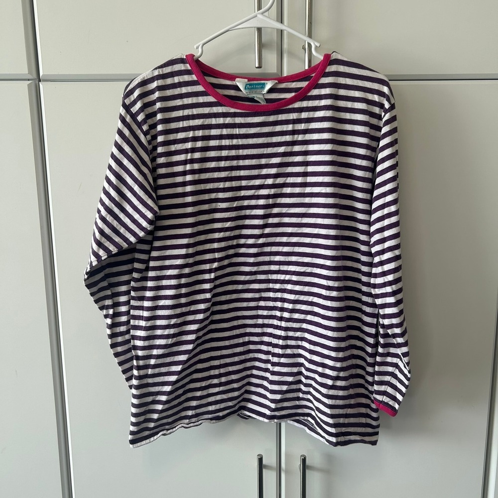 Partners Mervyns Vintage Purple White Striped Long Sleeve Cotton Shirt Mens Med